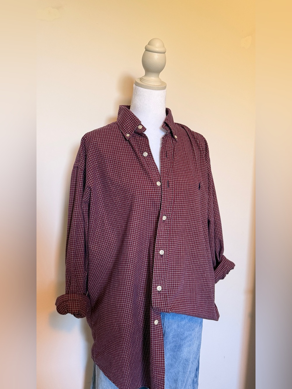 Ralph Lauren Men's Casual Button-Up Jacket Coat - Burgundy Plaid